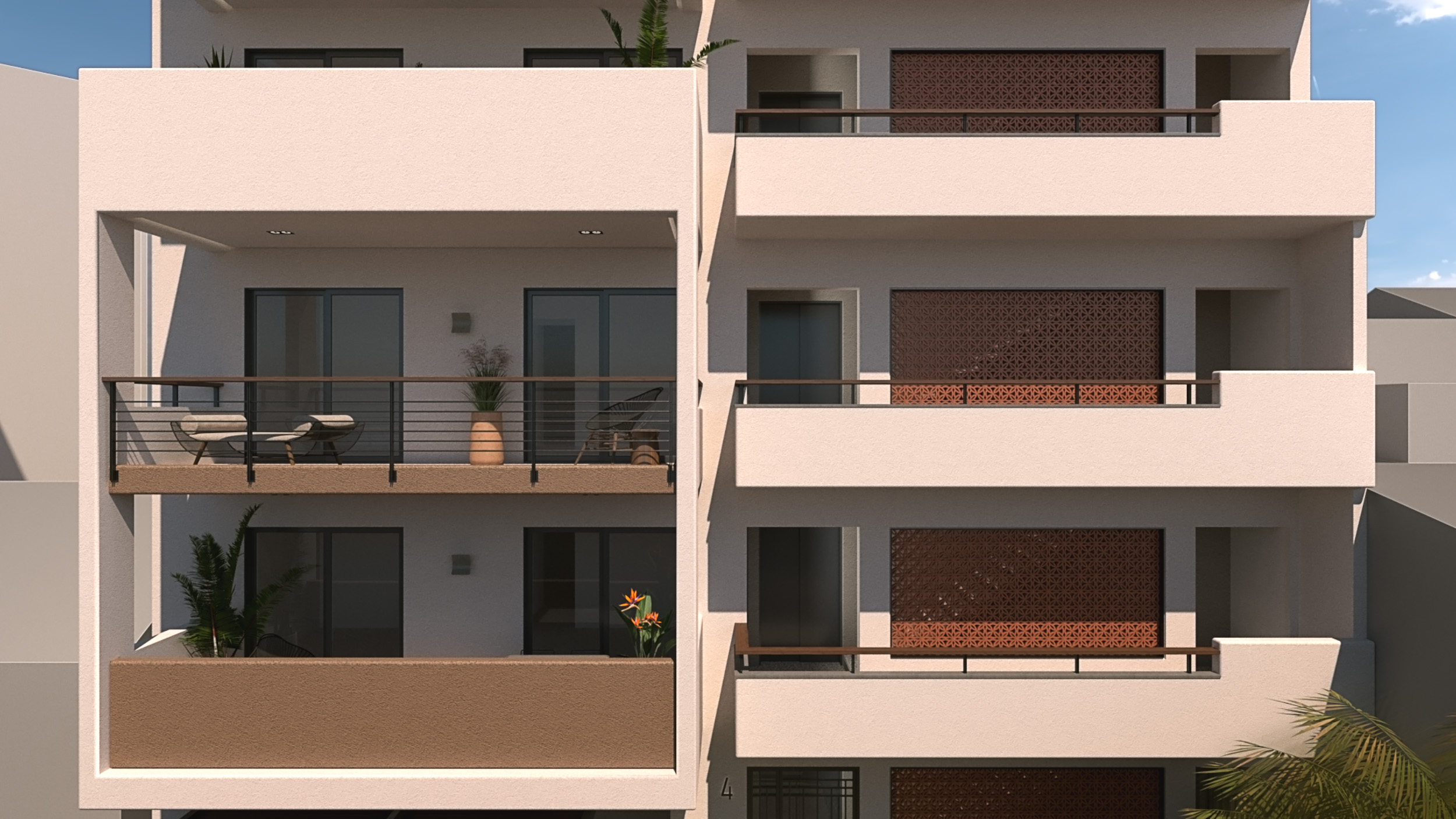 IXNOS Architects Apartment Building in Neo Faliro. Facade. Balconies