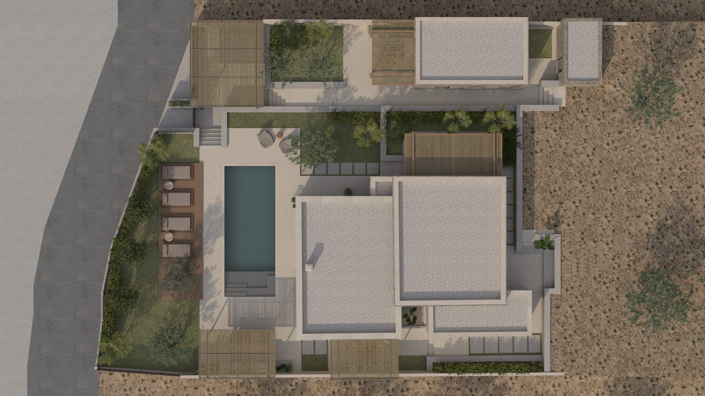 IXNOS Architects Sirili House. Residence. Top view.